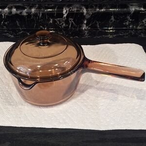 1L Amber Visions Saucepan, Corning Pyrex Glass Pot, Small Glass Cookware
